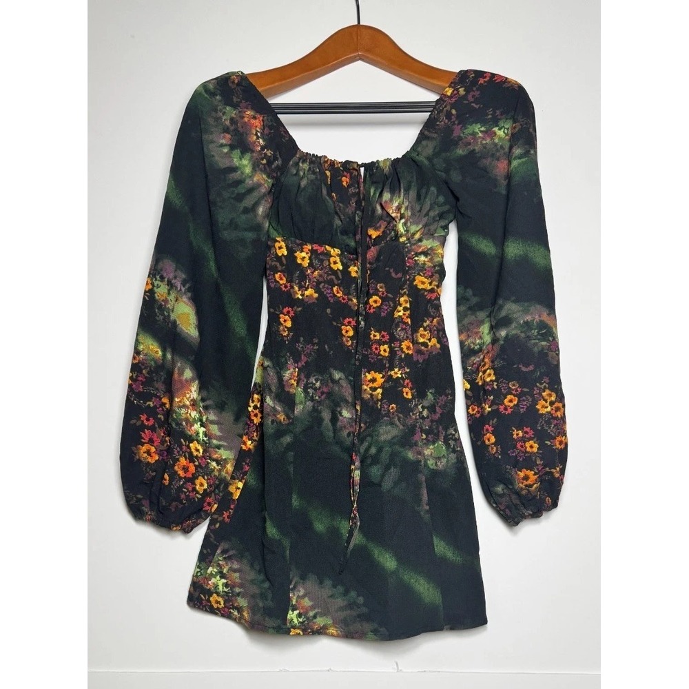 Urban Outfitters Vivienne Printed Mini Dress Women XS Green Floral Smocked Back